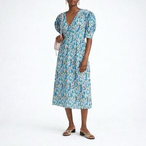 GANNI Blue Floral Pleated Midi Dress 38 (M) Elegant Georgette